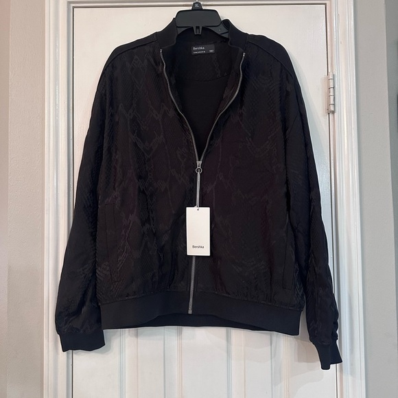 Bershka Black Patterned Bomber Jacket - Picture 1 of 4